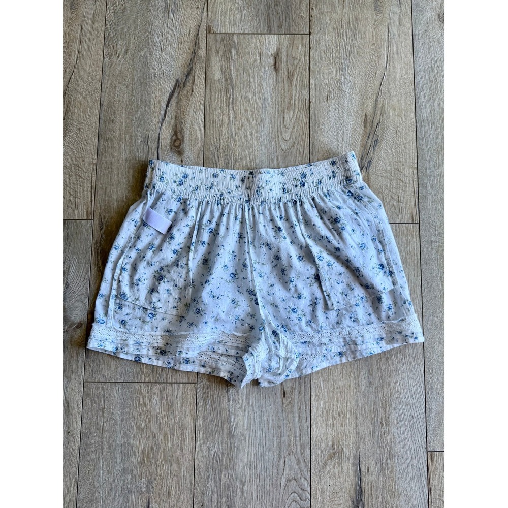 Rachel Ashwell Cotton Blue Floral Print Lace Top Shorts Coord Pajama Set Large - Picture 11 of 14